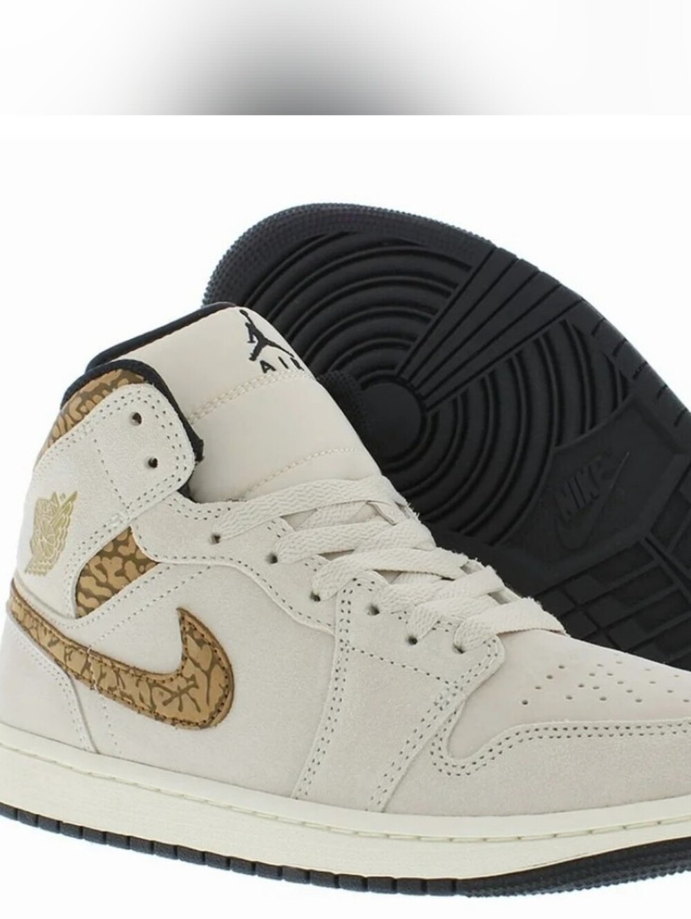 Jordan High Top Sneaker in Cream with Brown Swoosh
